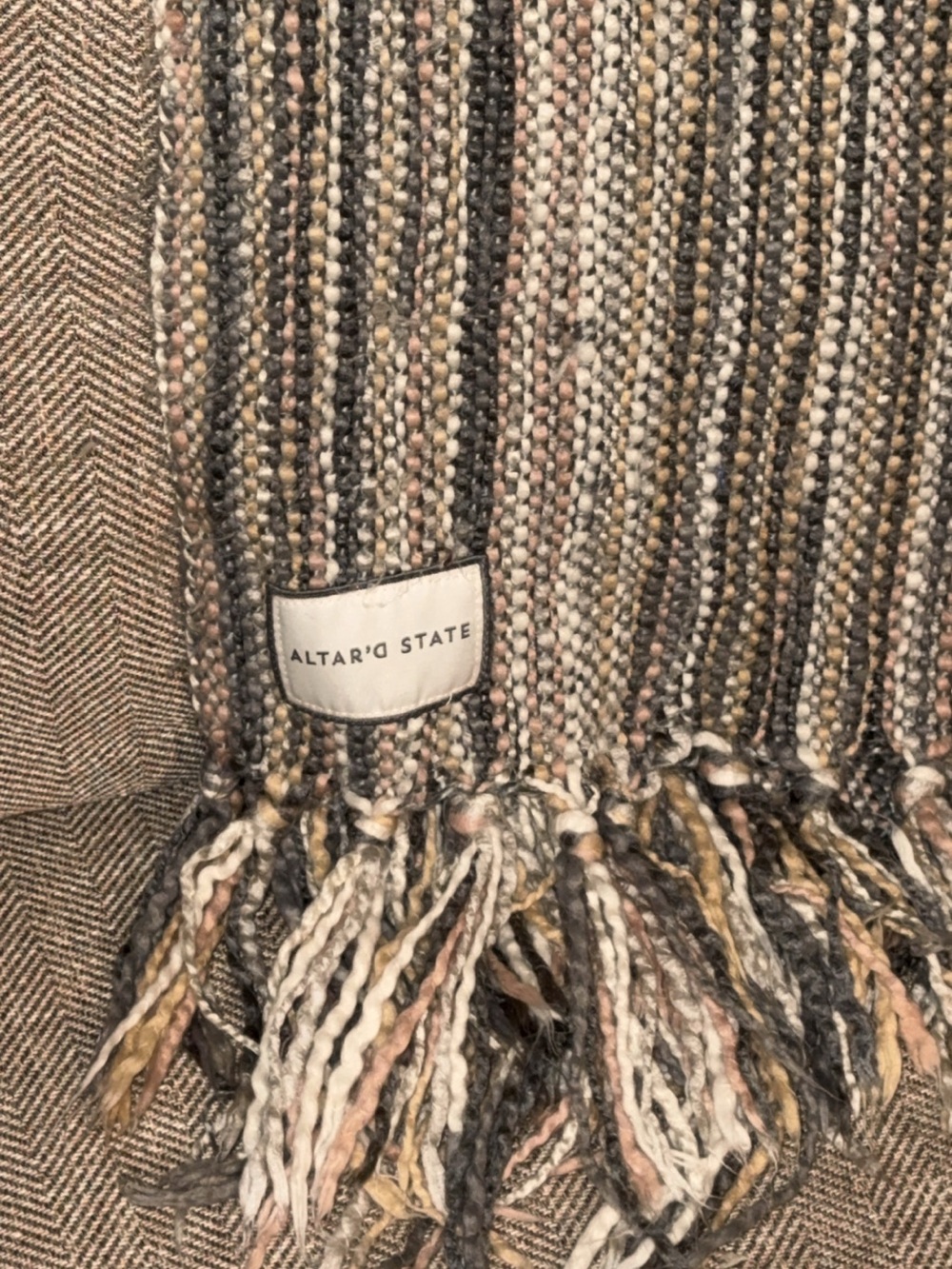 Altar’d State Neutral Colored Striped Fringe Throw Blanket Home Decor